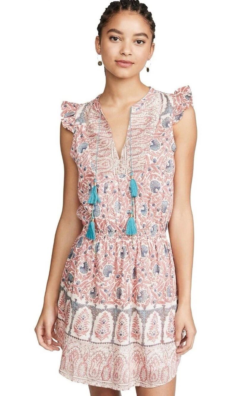 BELL Alicia Bell Lola Silk Cotton Paisley Mini Dress Pink Blue XS